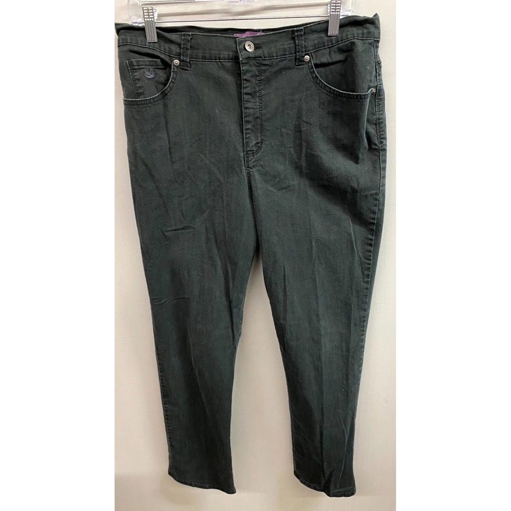 Gloria Vanderbilt Amanda Jeans Womens 14 Black Denim Dark Wash Straight Leg